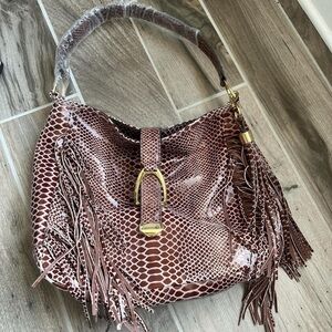 GILI Leather and fringe hobo shoulder bag